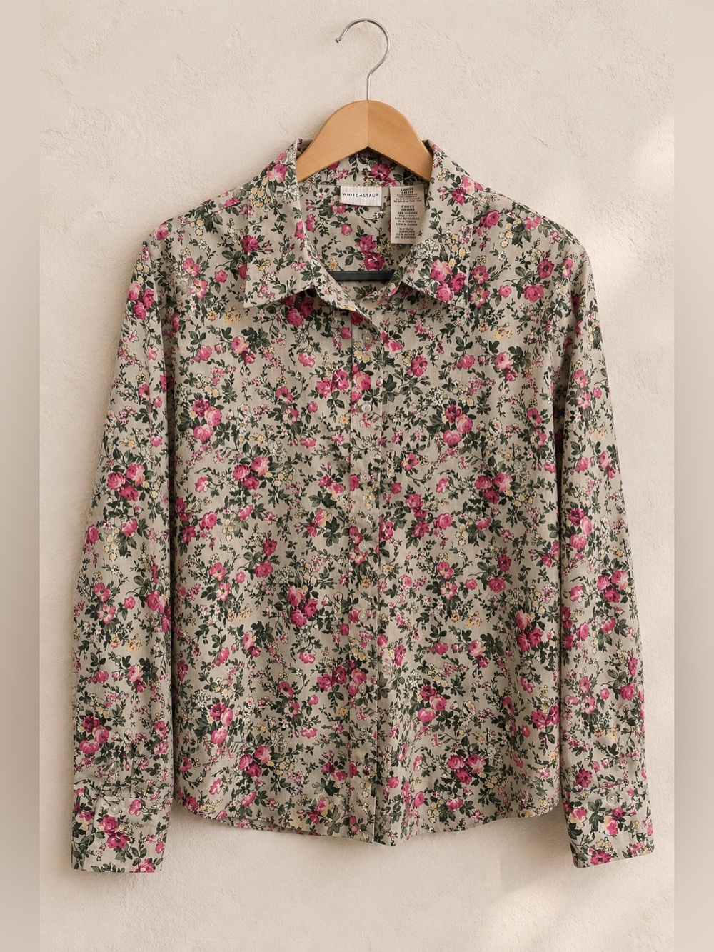 White Stag Floral Button Up Shirt Women’s Large Cottagecore Rose Print Blouse